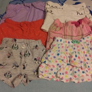 5 toddler girl shorts and 1 skirt with built in sh